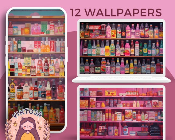 Lofi Japanese Soda Wallpaper, Pink (Digital Download