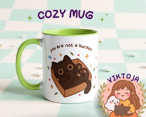 Cozy Cat Lover Mug, Romantic Gift for Her