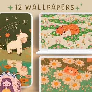 Flower animals Wallpaper cozy wallpaper hygge desktop wallpaper cute screensaver kawaii background phone flower wallpaper cute Lock Screen