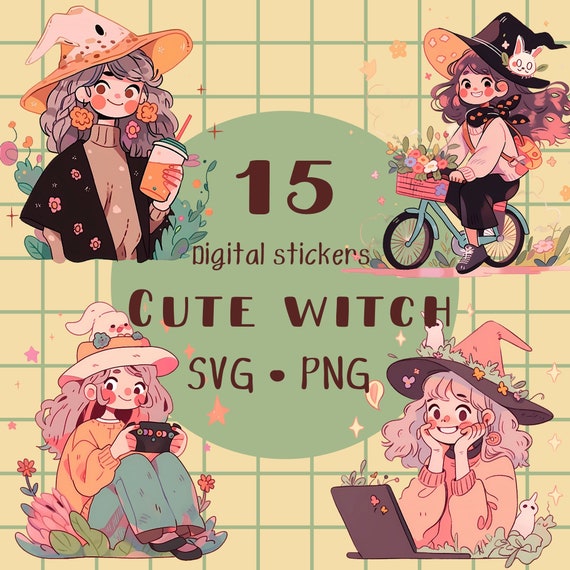 Kawaii Witch Clipart: Gamer Girl PNG & SVG (Digital Download)