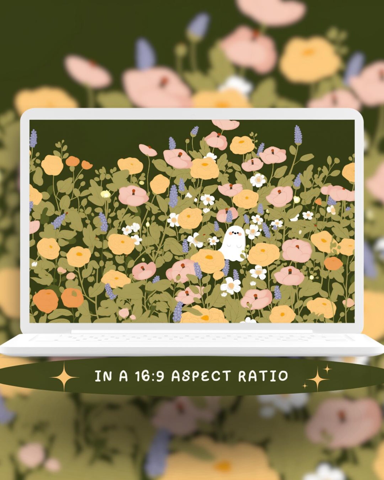 Spring Ghost Computer Wallpaper Kawaii Spring Ghost Wallpaper, Pastel Flower Screensaver (digital ...