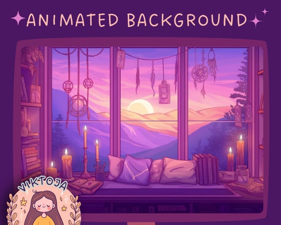 Cozy Witchy Lofi Animated Vtuber Background: Stream Overlay (MP4)