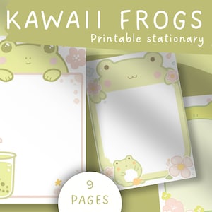 Pagine kawaii stampabili stazionarie di rane kawaii pagine a righe pastello pagine di diario digitale carine pagine kawaii a righe digitali buone note kawaii