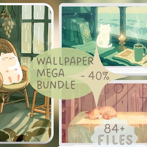 Mixed wallpaper MEGA bundle cozy cats screensaver tablet anime wallpaper cozy anime background cute hygge screen saver aesthetic desktop