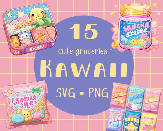Kawaii Food Clipart: Manga Groceries, Anime Style (PNG, SVG)