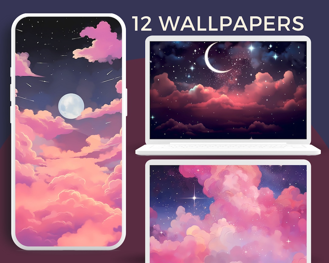 Dark Pink Clouds Wallpaper Kawaii Wallpaper Lofi Wallpaper - Etsy