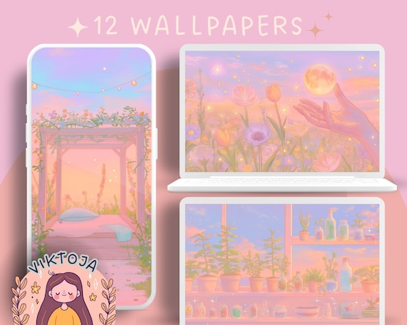 Pastel Meadow Wallpaper, Dreamy Lofi Anime Style (Digital Download)