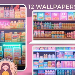 lofi pink wallpaper Japanese groceries wallpaper neon pink aesthetic iOS wallpapers Lofi overlay lofi art print lofi 4k wallpaper Japanese