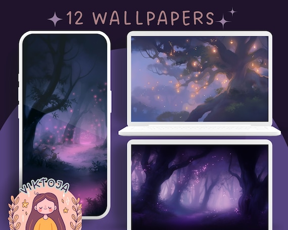 Dreamy Pastel Forest Wallpaper Set: Phone & Desktop Backgrounds (Digital Download)