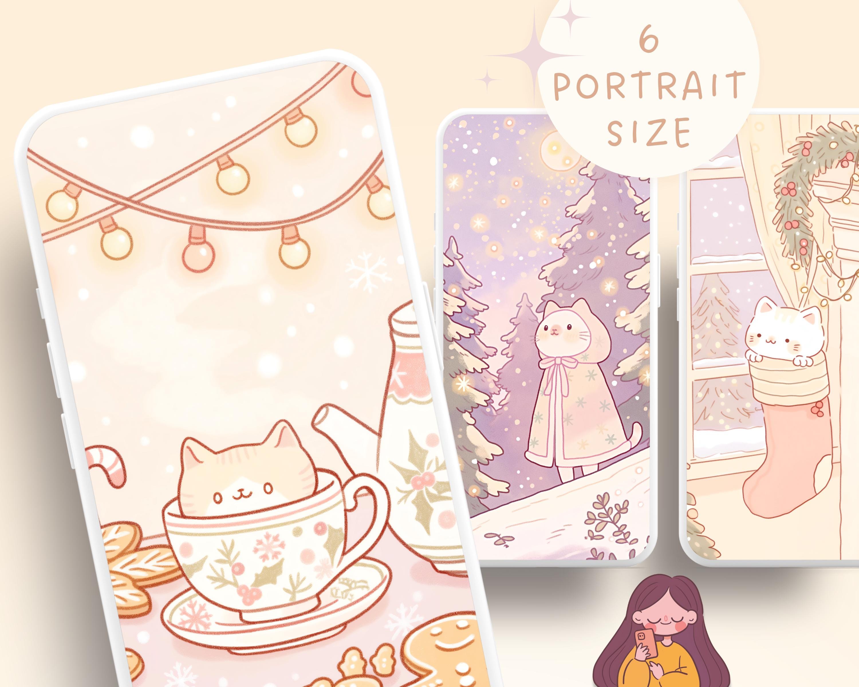 Kawaii Christmas Cats Wallpaper: Cozy Holiday Screensaver (digital  Download) - Etsy, image size:3000x2400