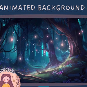 Vtuber Animated Background for Twitch, Cozy lofi fairy forest, cute stream overlay, looped background, cozy ambience, vtuber background