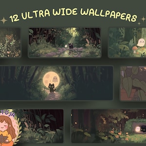 forest lofi Ghosty and inky super ultrawide Wallpaper autumn Halloween desktop wallpaper pumpkin cozy kawaii background phone wallpaper 4k