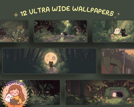 Forest Lofi Desktop Wallpaper: Ghostly Autumn Theme (Digital Download 12-Pack)