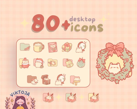 Christmas Cat Desktop Icons: 80 Kawaii Holiday Icons (PNG & ICO)