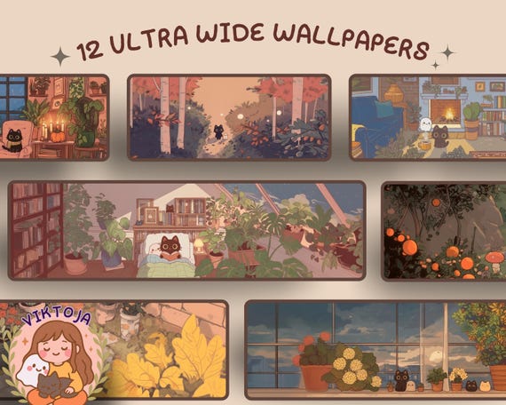 autumn hygge Ghosty and inky super ultrawide Wallpaper autumn Halloween desktop wallpaper pumpkin cozy kawaii background phone wallpaper 4k