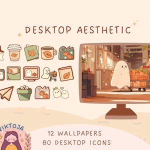 boho ghosts wallpaper autumn wallpaper aesthetic cozy Wallpaper desktop fall wallpaper kawaii icons Halloween wallpaper desktop organizer