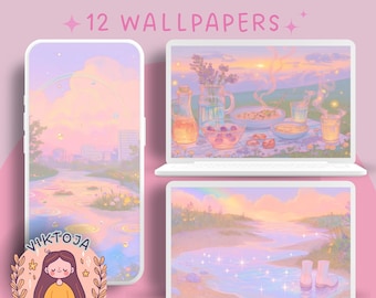 Pastel Anime Wallpaper Set, Dreamy Scenes (Digital Download