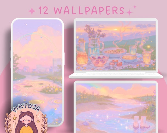 Pastel Anime Wallpaper Set, Dreamy Scenes (Digital Download