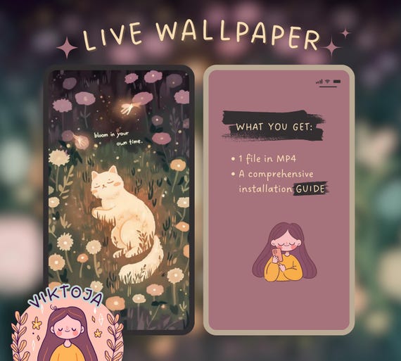 Bloom Cat Live Wallpaper: Kawaii Hygge iOS/Android (MP4)