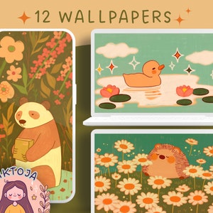 Flower animals Wallpaper cozy wallpaper hygge desktop wallpaper cute screensaver kawaii background phone flower wallpaper cute Lock Screen