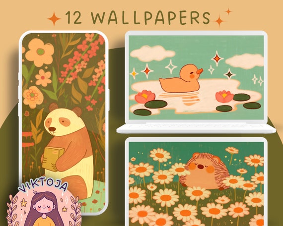 Animal Wallpaper Set: Kawaii Phone & Tablet Backgrounds (Digital Download)