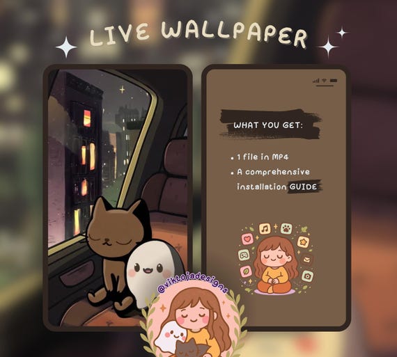 driving inky Cat Live Wallpaper: Kawaii Hygge iOS/Android (MP4)