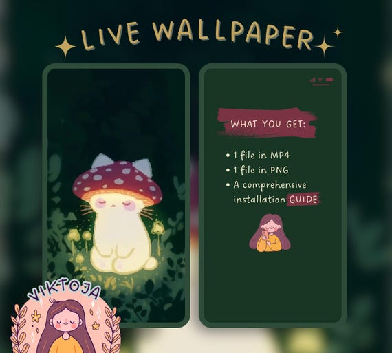 Mushroom Cat Live Wallpaper: Kawaii Phone Background (MP4 & PNG)
