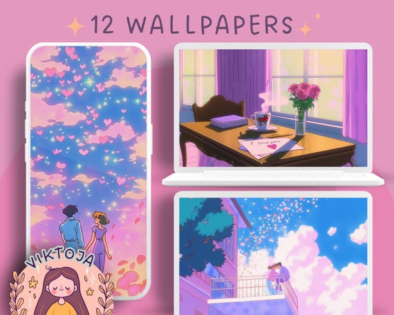 Retro Anime Valentine Wallpaper: 90s Style Phone & Desktop Backgrounds (Digital Download)