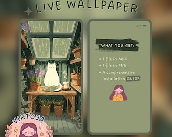 Gemütlicher Regen Katze Live Wallpaper: Hygge iOS Android (MP4 & PNG)