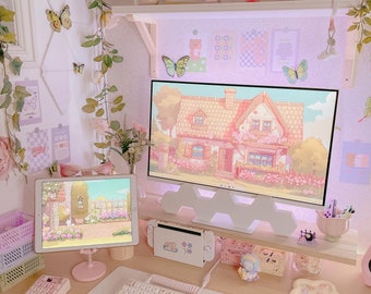 Kawaii Cottage Wallpaper: Pink Pastel Desktop & Phone Lock Screen (Digital Download)