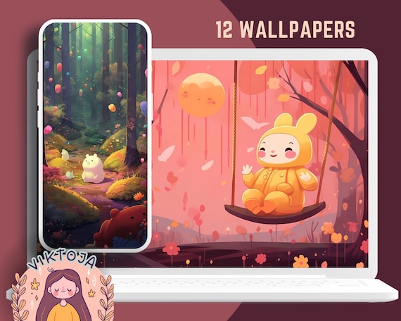 Kawaii Mobile & Desktop Wallpaper Set: Cozy Characters (Digital Download)