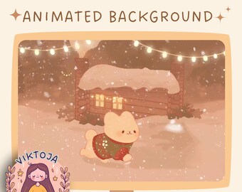 Kawaii Puppy Winter Cabin Animated Vtuber Background (MP4)