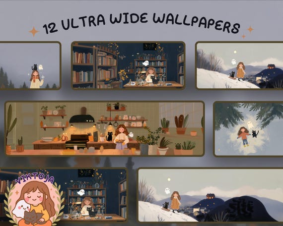 Kawaii winter Ultrawide Wallpaper Set PC Desk Setup Desktop for 21:9 32x9