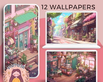 Cozy Shops Wallpaper: Pastel Pink Lofi Screensaver (Digital Download)