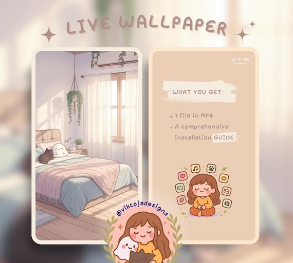 Plants light Cat Live Wallpaper: Kawaii Hygge iOS/Android (MP4)