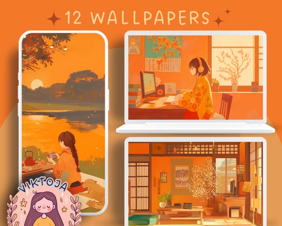 Orange Wallpaper Set for Phone & Desktop (Digital Download