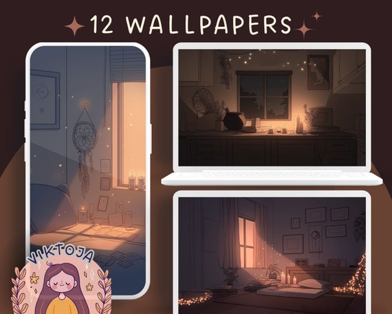 Witchy Room Wallpapers, Cozy Desktop Backgrounds (Digital Download)