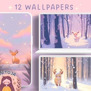Fondo de pantalla de ciervo frío fondo de pantalla de vacaciones Fondo de escritorio de Navidad acogedor salvapantallas de invierno fondo kawaii nieve fondo de pantalla del teléfono nieve 4k