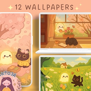 ghostie e inky Kawaii flower Wallpaper carta da parati pastello rosa sfondo desktop carino salvaschermo kawaii sfondo telefono fiore carta da parati