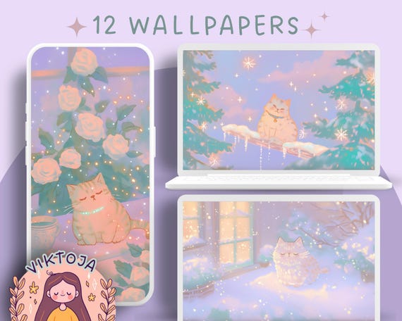 Christmas Cats Wallpaper: Cozy Holiday Screensaver (Digital Download)