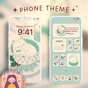 Weihnachten Katze Handy Thema iOS Thema Android Thema niedliche Telefonsymbole Urlaub Katze Wallpaper Kawaii Thema Winter Ipad Thema Tablet Hintergrund