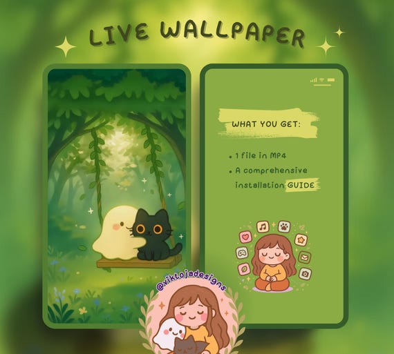 Green Swing Live Wallpaper: Kawaii Hygge Animated Background (MP4 Digital Download)