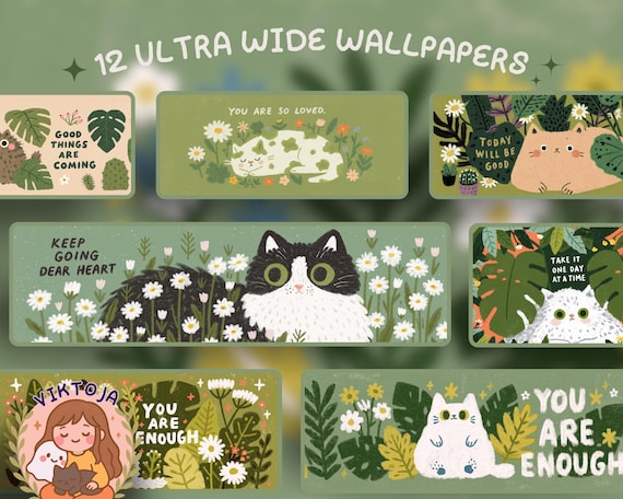 quotes Cat kawaii Ultrawide Wallpaper Set Desk Setup Desktop for 21:9 32x9