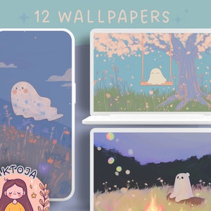 Ghostie Cute ghosts wallpaper halloween wallpaper lofi wallpaper plants wallpapers wallpaper aesthetic desktop wallpaper cute wallpaper boho