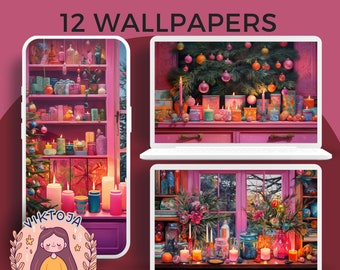 Christmas Wallpaper Set, Cozy Holiday Desktop (Digital Download