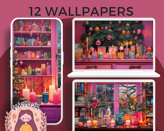 Christmas Wallpaper Set, Cozy Holiday Desktop (Digital Download