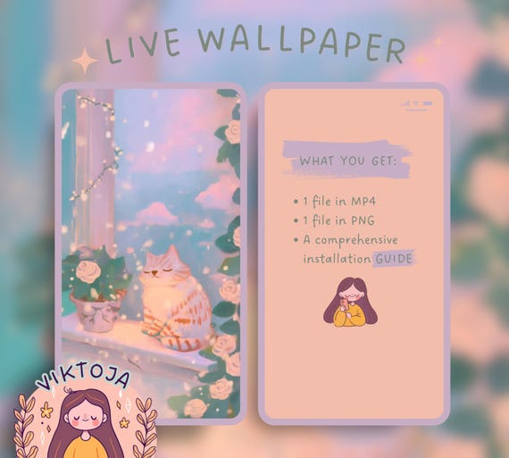 Winter Cat Live Wallpaper: Kawaii Hygge iOS Android (MP4 & PNG)