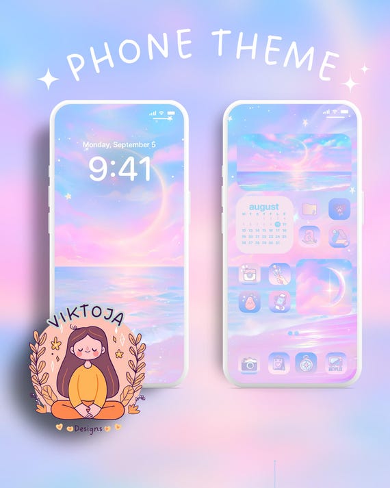 Pastel Moon Phone Theme: iOS + Android Icons & Wallpaper (Digital Download)