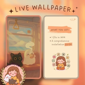 Può includere: Un'illustrazione digitale di uno sfondo animato con un fantasma dei cartoni animati e un gatto nero seduti su un sedile del treno. Lo sfondo è disponibile in un unico file MP4 e include una guida di installazione completa.