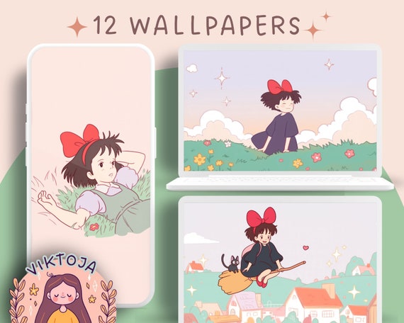 Anime Wallpaper Witch & Cat Backgrounds (Digital Download)
